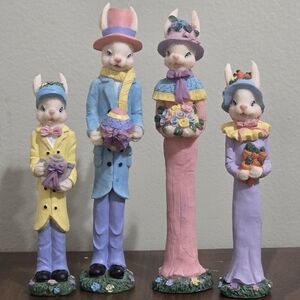 Vintage Resin Easter Bunny Family Set of 4 Spring Decor Cottagecore